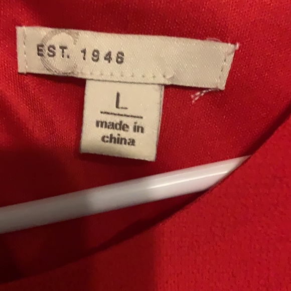 Red Work Dress with Flared Bell Sleeves - Picture 2 of 4